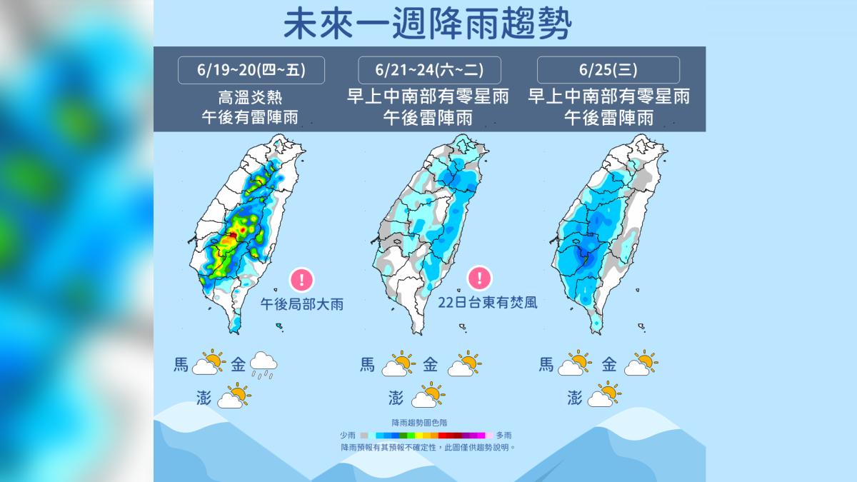 未來一週降雨趨勢。(圖/氣象署提供)