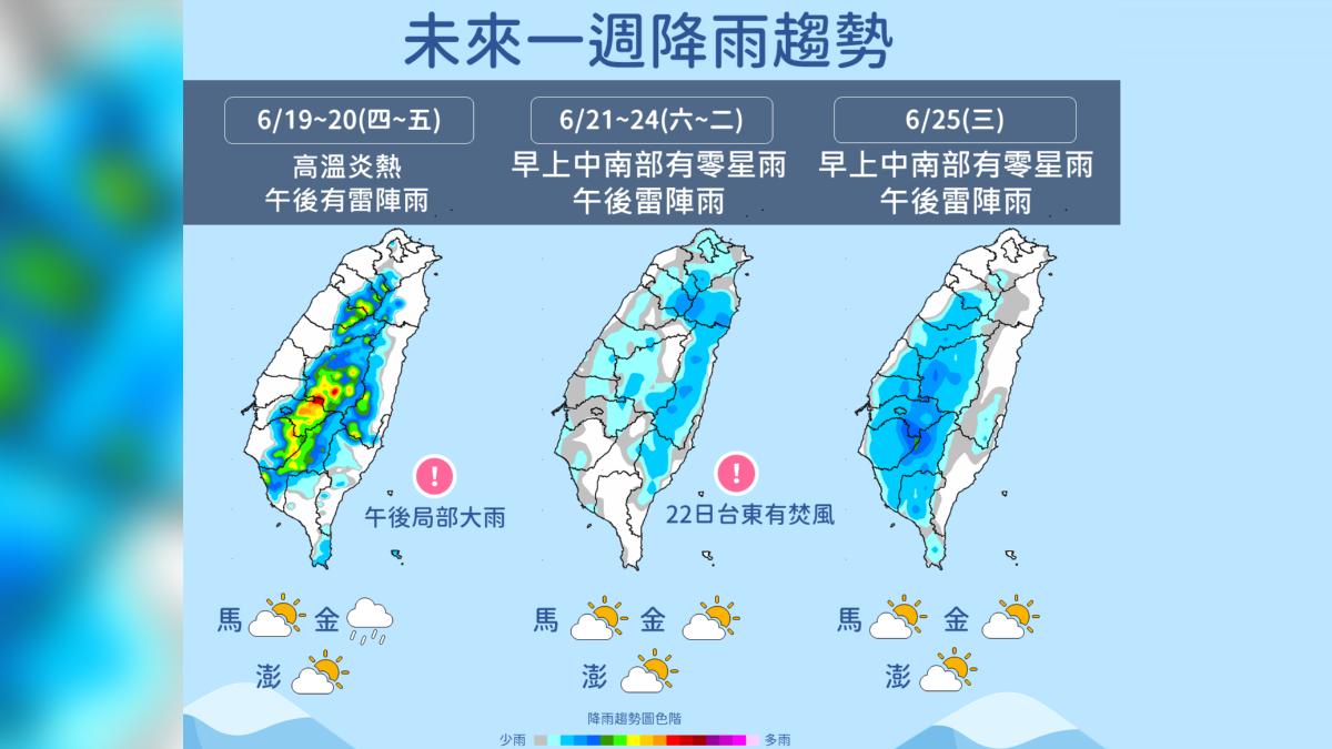 天氣/今最高溫屏東內埔37.7度 明大台北局部雷陣雨、雨區看這