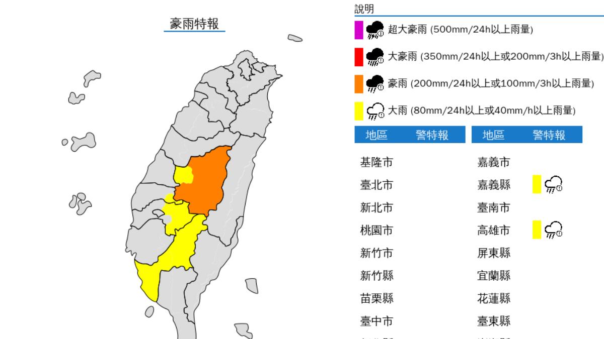 天氣/國家警報響!大雷雨開炸警戒區曝 4縣市豪大雨特報