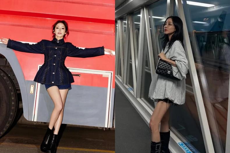 下半身失蹤露出一點極短褲帶來不同風格。（圖／翻攝自IG@hsiaoelva、@daraxxi）