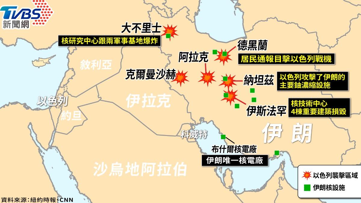 以色列轟炸伊朗首都德黑蘭、核設施所在地等數十處。(圖/曾梓倩製)