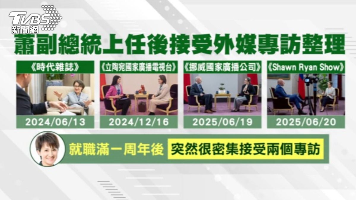 副總統蕭美琴上個月剛上任滿一周年，密集接受兩個專訪。