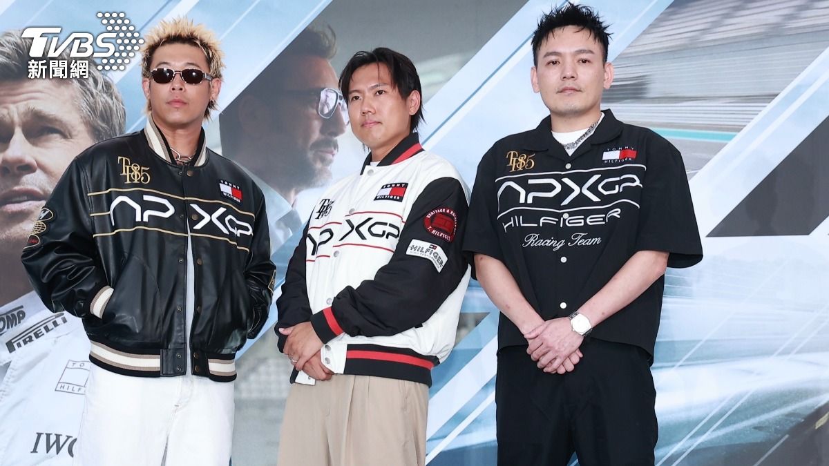 玖壹壹健志(左起)、洋蔥與春風出席《F1電影》首映會。(圖/記者黃城碩攝)