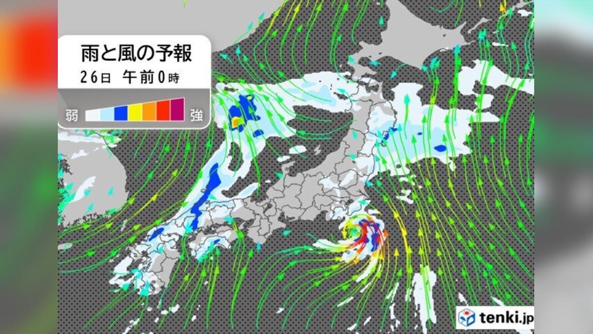 日本氣象協會預報指出,第二號颱風聖帕已減弱為熱帶性低氣壓,仍具有帶來大雨的威力。(圖/翻攝自日本氣象協會)