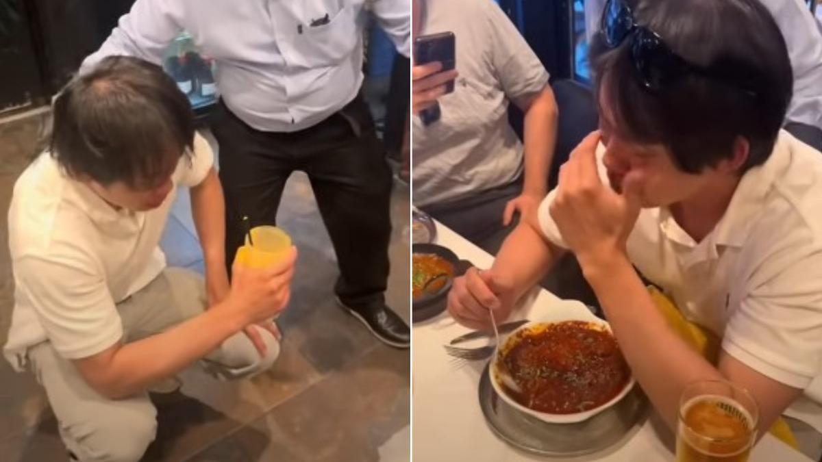 男子只吃了1口便露出痛苦的表情。(圖/翻攝自YouTube@Bengal Village)