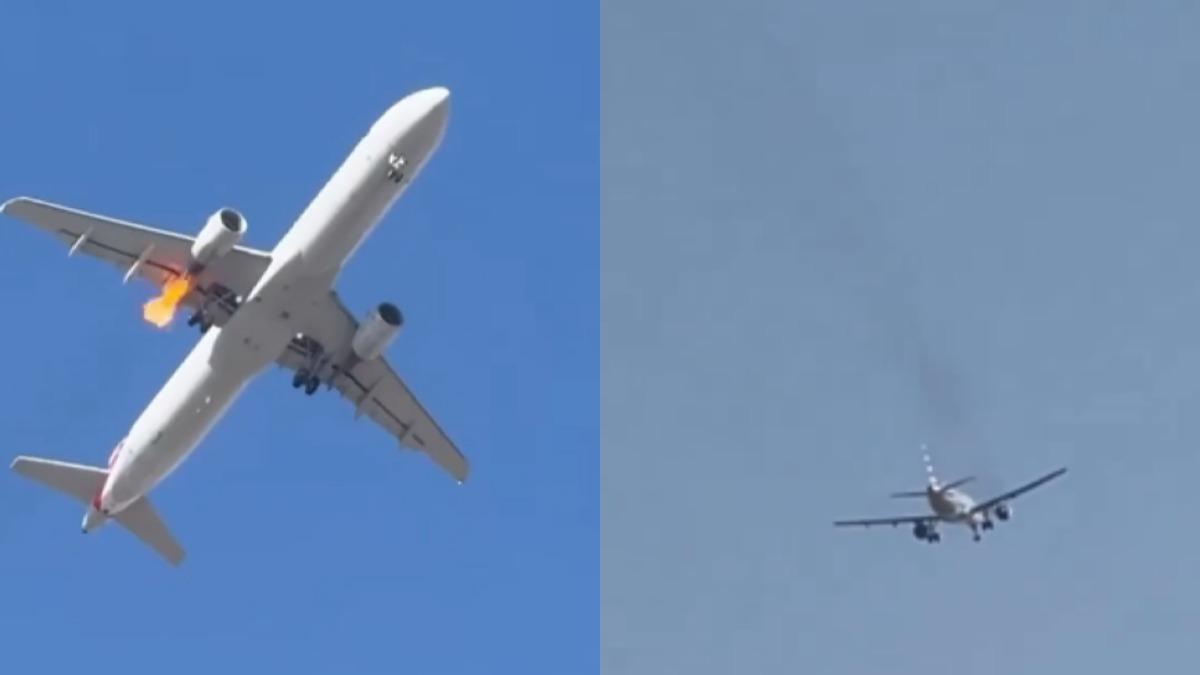 美航客機空中「引擎冒煙起火」!迫降後無人傷亡 事發畫面曝