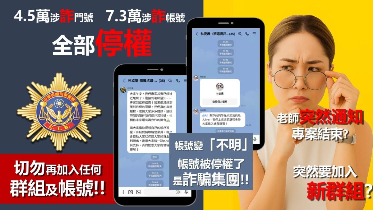 警方提醒群組解散或換加新尋組可能就是詐騙集團。(圖/刑事局)