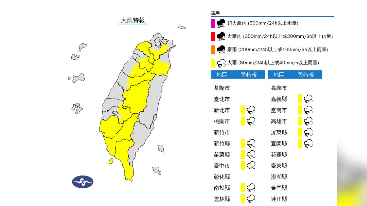 天氣／國家警報響！對流旺盛「12縣市大雨特報」　大雷雨狂轟2地