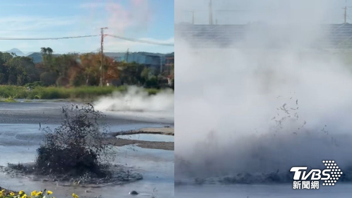 屏東縣萬丹泥火山今年首噴發　烈焰隨滾滾泥漿噴湧畫面曝