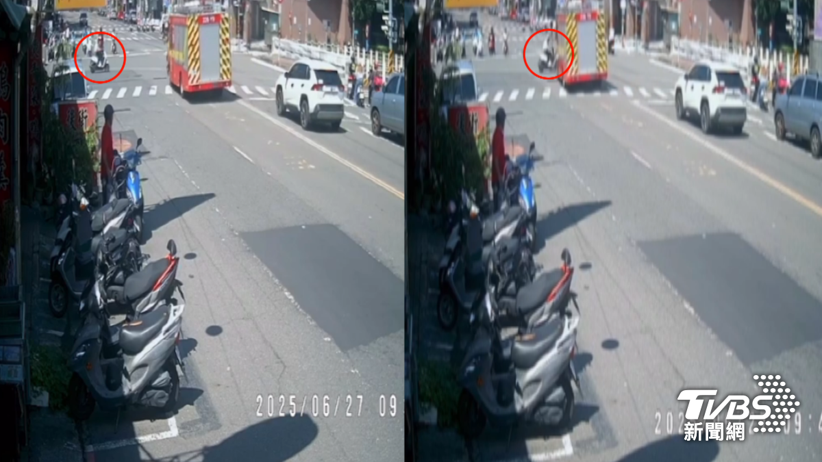 女大生疑未聽見警笛聲,路口慘遭消防車撞飛「車成碎片」。(圖/TVBS)