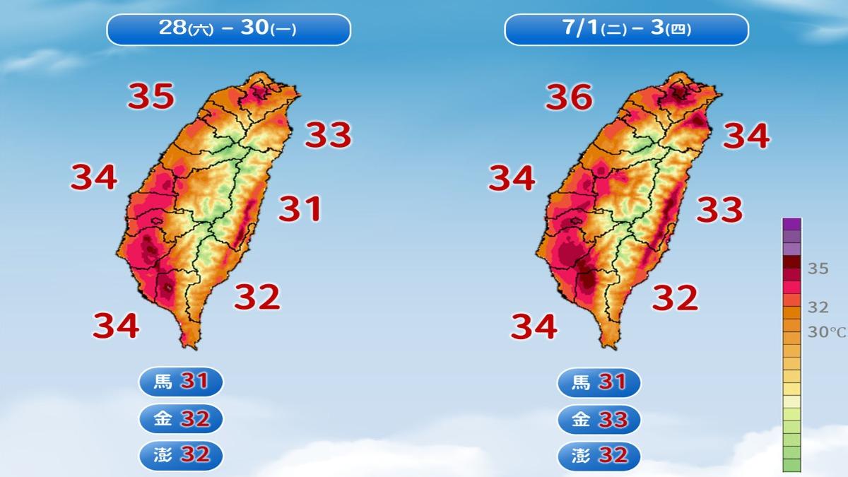未來一週全台各地晴朗炎熱,尤其下週二、下週三不排除會創今年最高溫。(圖/TVBS)