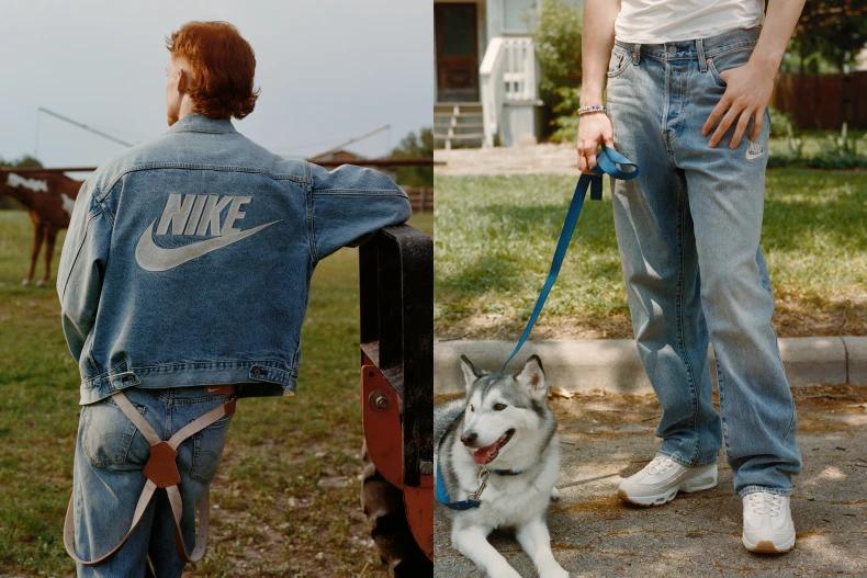 Levi’s x Nike丹寧夾克外套以 Type II 的經典結構為基礎,正面打褶預留布料內裡可見赤耳細節。(圖/NIKE提供)