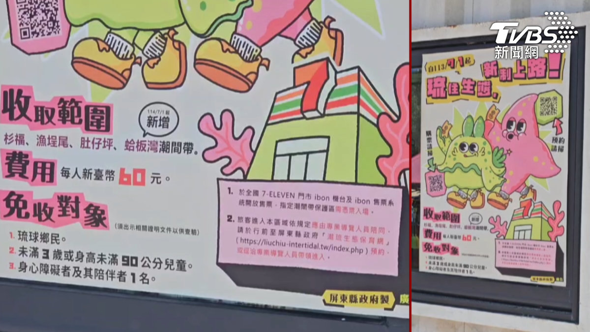 小琉球從7月1日起實施新制度，蛤板灣潮間帶開始對進入保育區的遊客收取60元保育費。（圖／TVBS）