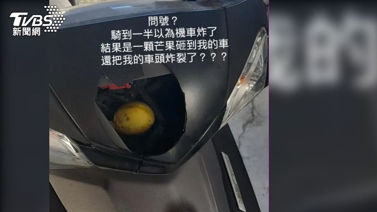 雲科大貫穿校園的龍潭路常有芒果掉落，機車遭芒果砸出大洞／翻攝自網路