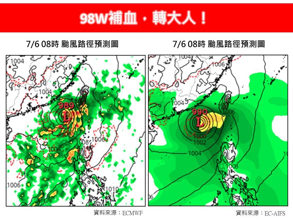 林得恩表示98W將沿著臺灣海峽一路北上。(圖/翻攝自林老師氣象站臉書)