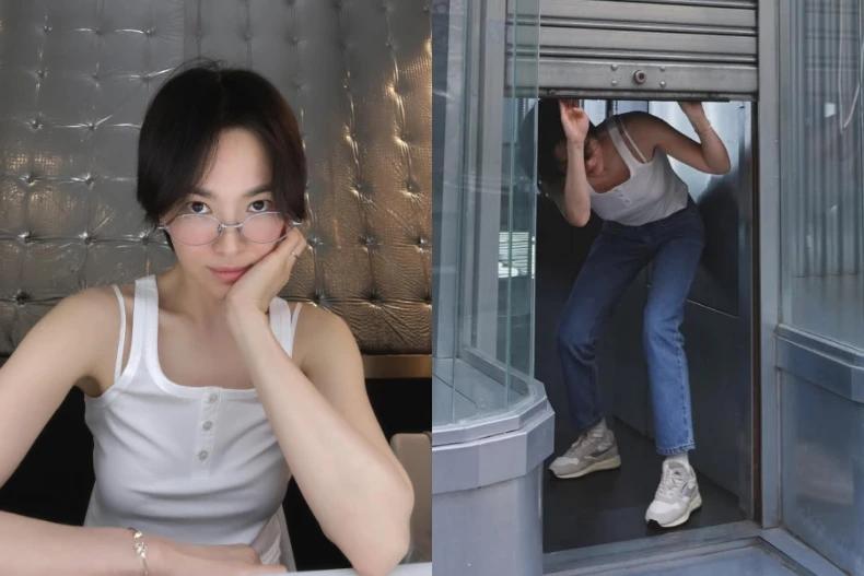 宋慧喬將兩件背心疊穿，再搭配牛仔褲。（圖／翻攝自IG@kyo1122）