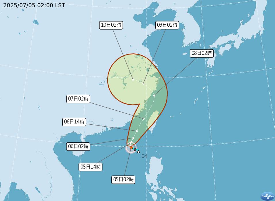 丹娜絲預計沿著台灣海峽北上。(圖/氣象署)
