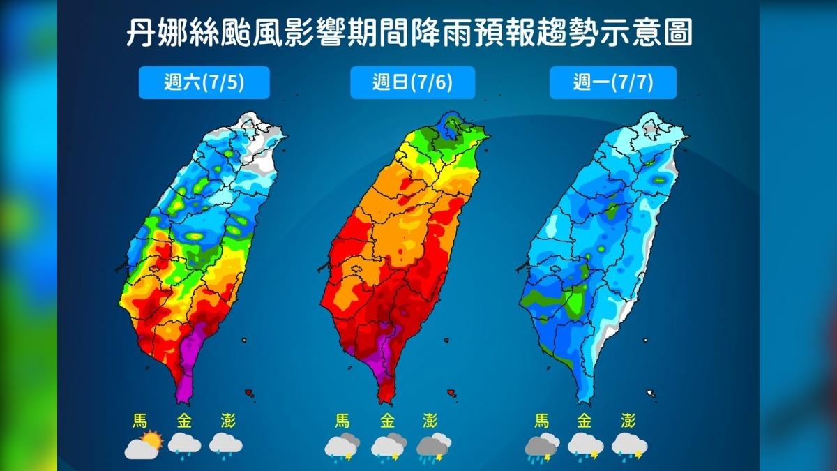 颱風影響期間降雨預報。(圖/氣象署提供)