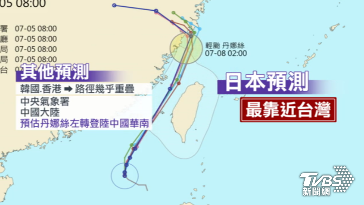 丹娜絲颱風路徑預測。(圖/TVBS)