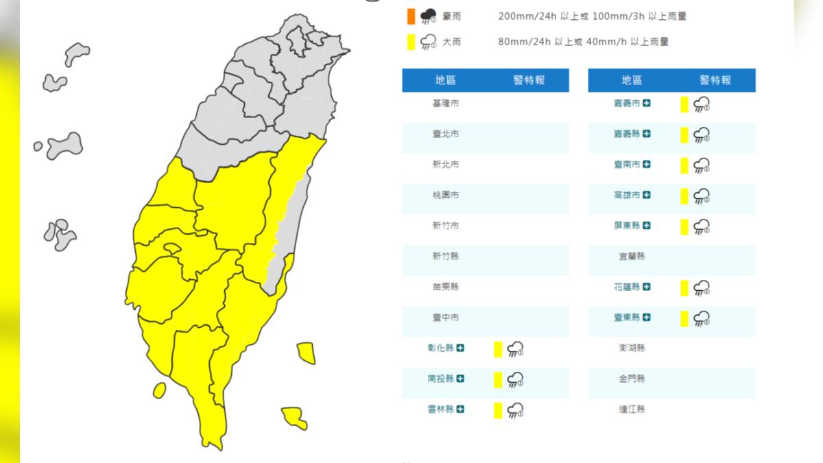 天氣/「丹娜絲」挾雨彈逼近!10縣市大雨特報