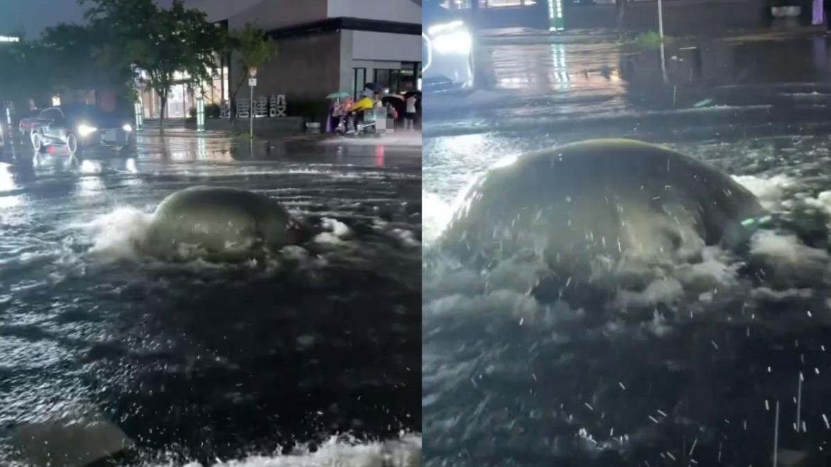 颱風/丹娜絲雷雨炸台中!路面淹水「噴出泥泉」 網怒:市長別再掃街了