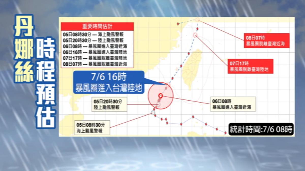丹娜絲颱風轉中颱，路徑若往東，不排除登陸。（圖／TVBS）