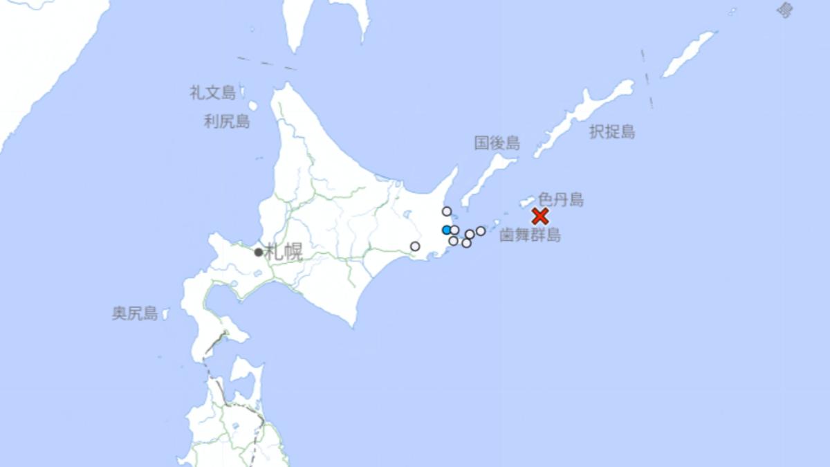 北海道外海發生地震。（圖／翻攝自日本氣象廳）