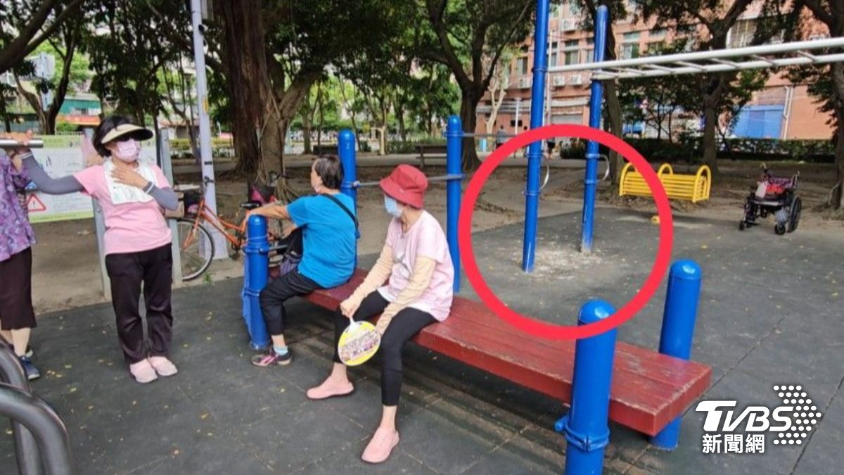 圖中紅圈位置,社區運動民眾視為高風險區域,因為上方就是麻鷺的築巢樹冠。(圖/TVBS)