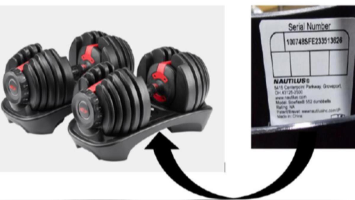 BowFlex 552可調節啞鈴為中國製造。(圖/翻攝自CPSC)