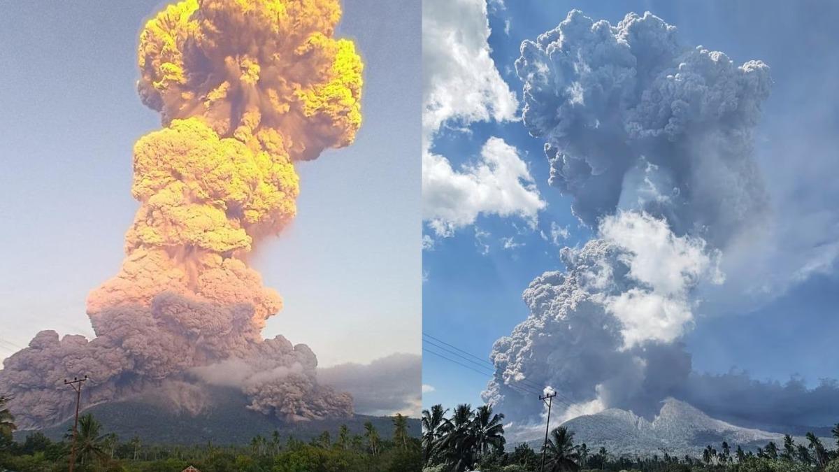 印尼東部的勒沃托比火山男峰今天上午噴發，噴出高達18公里的巨大火山灰柱。（圖／截自@LeilaniMariko）