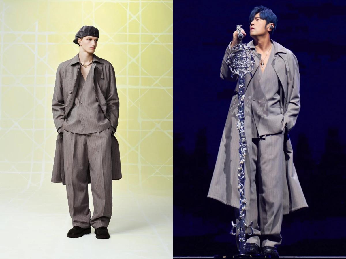 周杰倫在日前香港演唱會上，特別穿上DIOR AND LEWIS HAMILTON聯名膠囊系列登台，展現運動與時尚完美融合的態度。（圖／翻攝自IG@jaychou、DIOR提供）