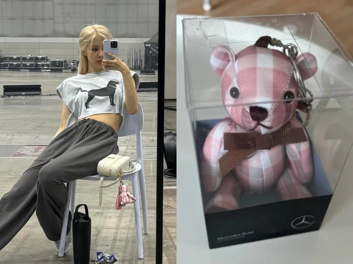 ROSÉ包上掛的神祕小熊是Mercedes-Benz 的原廠配件。(圖/翻攝自IG@ROSÉ s_are_rosie)