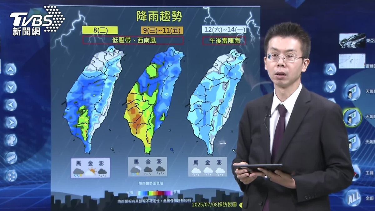 雨彈炸4天！中南部防大雷雨。（圖／TVBS）