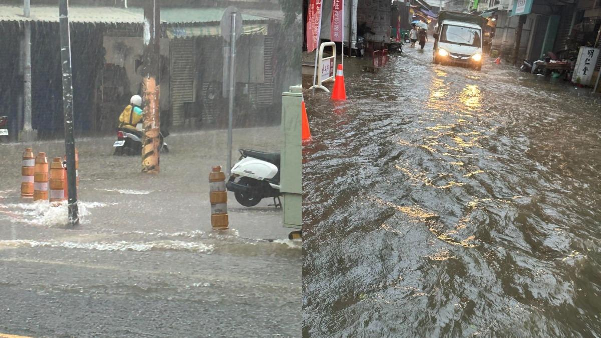 上班好辛苦!台中雨彈狂炸「像用倒的」 馬路成汪洋