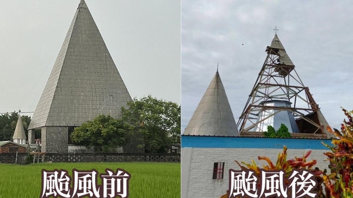 颱風丹娜絲重創 台南後壁菁寮天主堂「屋頂被吹掀」一片狼藉