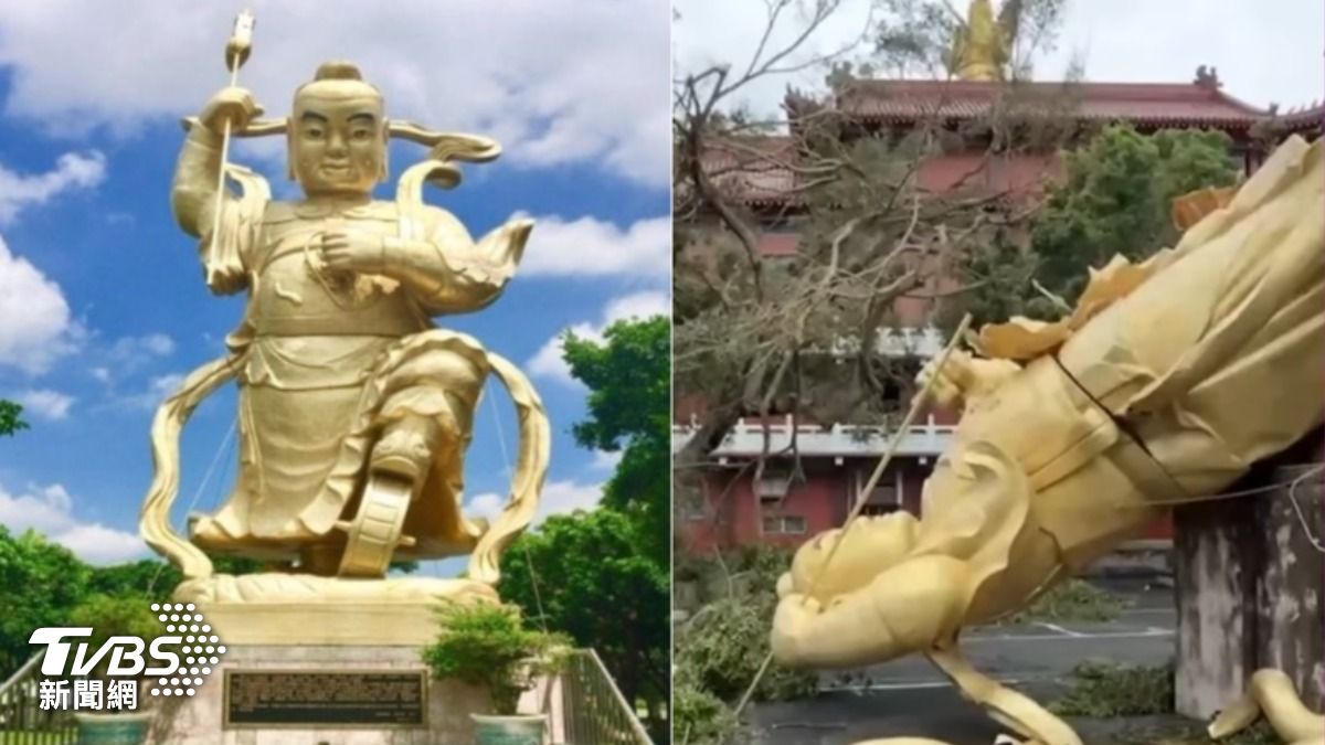 因颱風強襲,公園太子宮神像斷裂。(圖/TVBS)