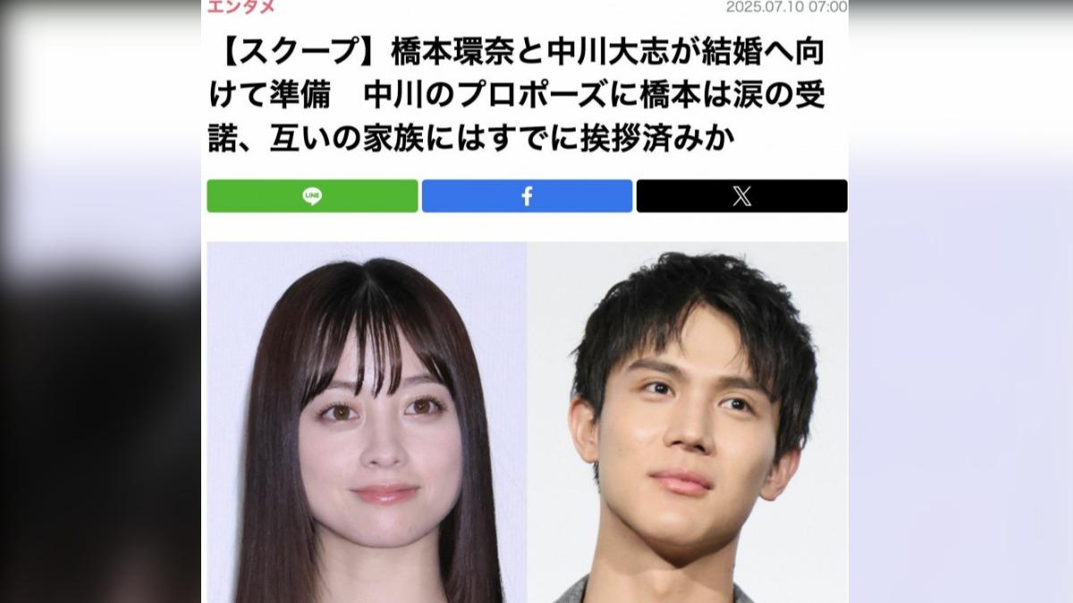 日媒爆料橋本環奈(左)答應中川大志的求婚。(圖/翻攝自女性SEVEN)