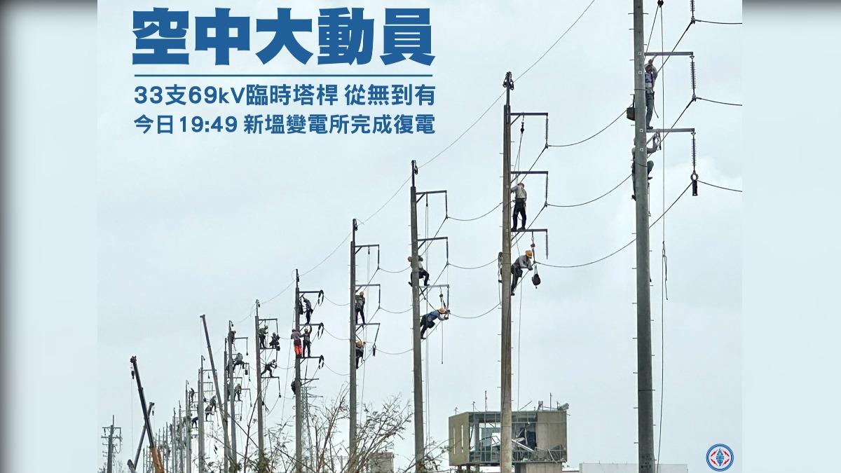 震撼！台電空中大動員架設33支臨時桿塔　「空中一排超人」畫面曝光
