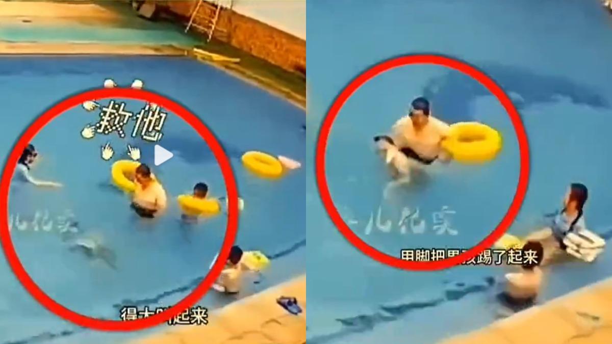 旁觀男子在女子的勸說下,才勉強將男童撈起。(圖/翻攝自微博)