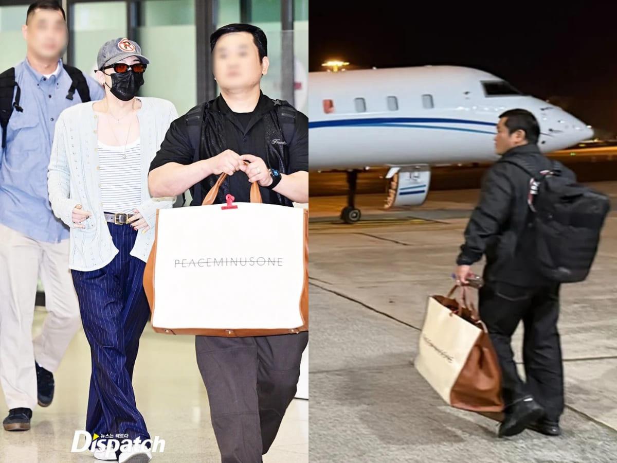 GD保鑣手上的超大包包,尚未公開販售。(圖/翻攝自IG@koreadispatch、8lo8lo8lowme)