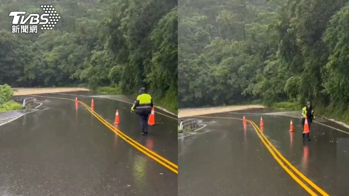 台九戊線2.9K南下道路目前已有人員與機具前往搶修。(圖/TVBS)