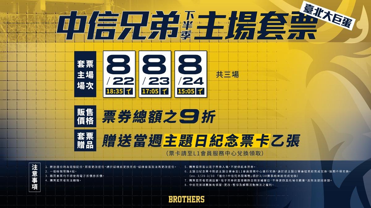 中信兄弟下半季主場套票。(圖/中信球團提供)