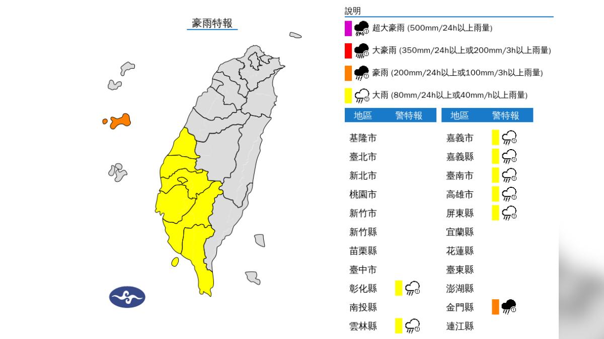 天氣／低壓帶影響「8縣市豪大雨特報」　大雷雨狂轟5縣市