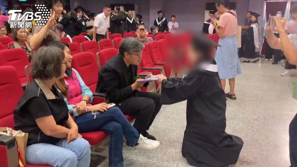 高空大女畢業生下跪 控教授性騷言語霸凌。(圖/TVBS)