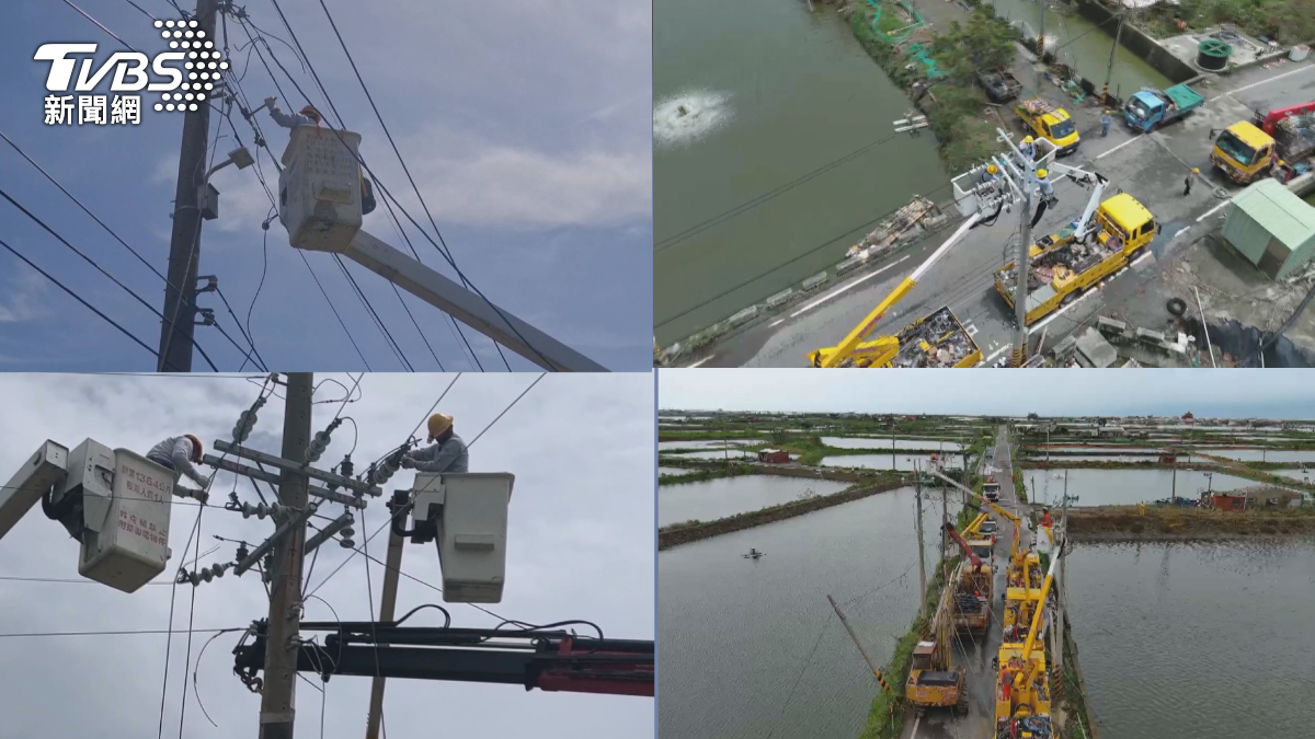 颱風過後,台電搶修人員不分晝夜投入災區復電工作。(圖/TVBS)