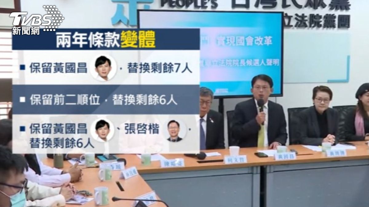 有黨代表認為,可以推動兩年條款變體,例如僅留下黃國昌,替換剩餘七名立委。(圖/TVBS)