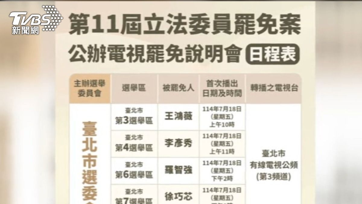 中選會公布罷免辯論的時間表。（圖／TVBS）