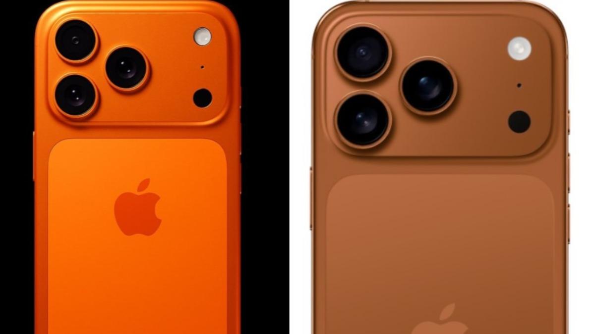 iPhone 17 PRO與PRO Max預計會新推出「橘色」(左),不過由於材質從鈦金屬換成鋁金屬,實際上可能更貼近銅色(右)。(圖/翻攝自 X@SonnyDickson)