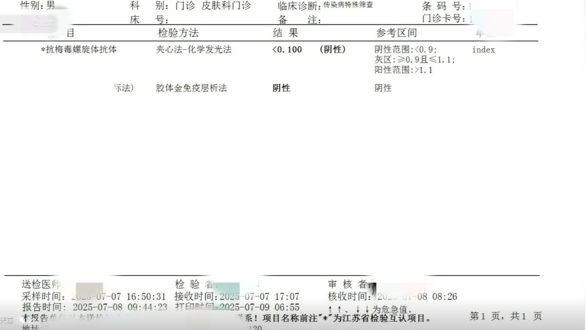 熾陽曝光性病檢驗結果，呈現陰性。(圖／翻攝抖音@炽阳angel【教练】)