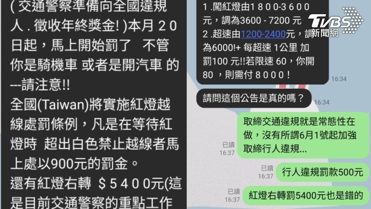 網瘋傳「超速秒噴6千、行人不走斑馬線罰1千8」? 警曝真相